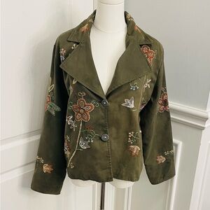 Parsley & Sage Olive Green Embroidered Floral Jacket